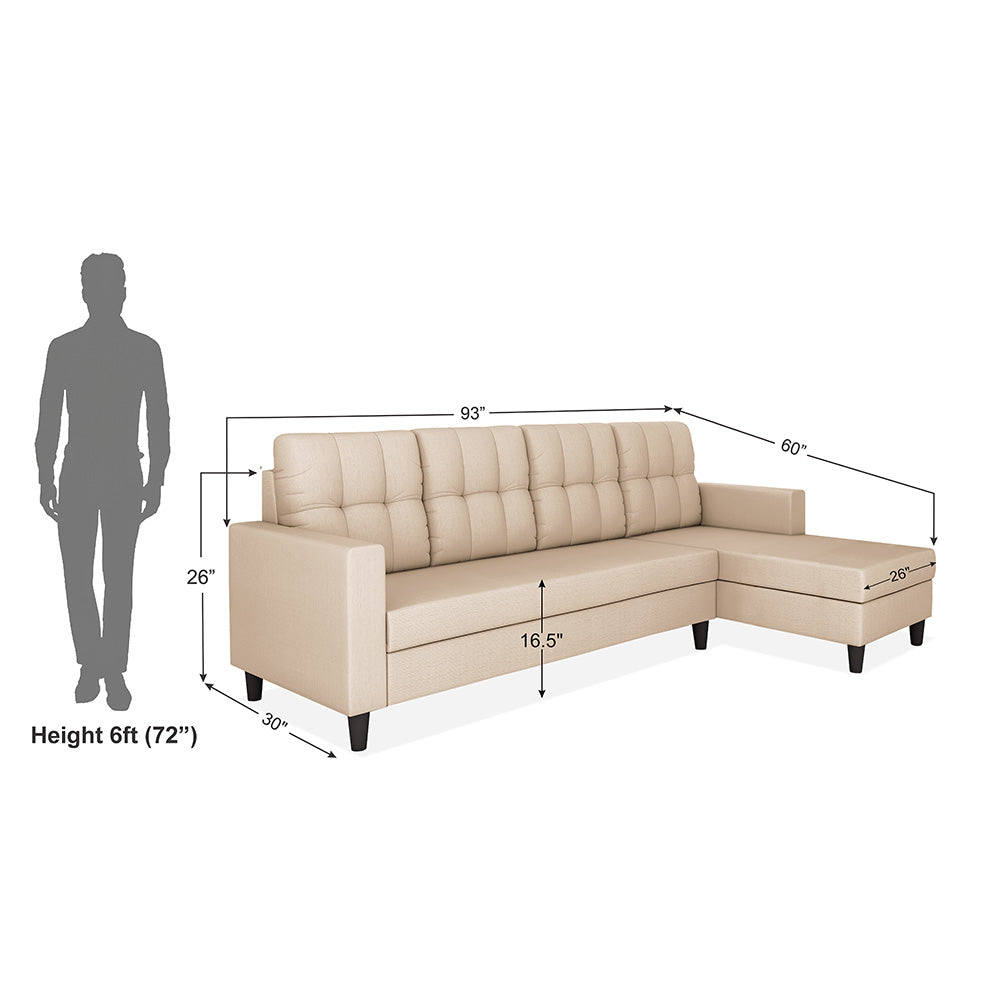 Adorn India Darcy L Shape 6 Seater Sofa Set (RHS) (Beige) (3 Year Warranty)