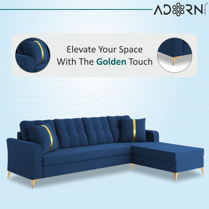 Adorn India Premium Maddox Tufted- 3 Years Warranty - L Shape 5 Seater Sofa Set -RHS-Velvet Suede Fabric -Blue