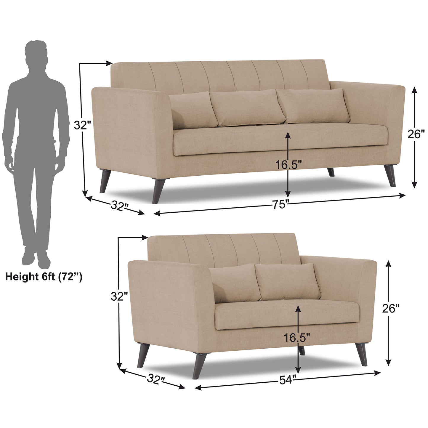 Adorn India Daniel 3+2 5 Seater Sofa Set (Beige) (3 Year Warranty)