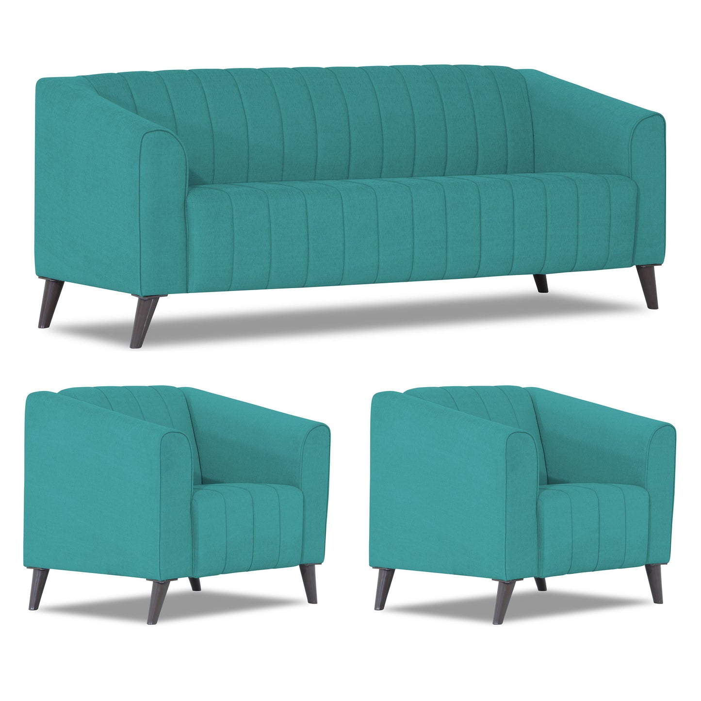 Adorn India Premium Laurel 3+1+1 5 Seater Sofa Set (Aqua Blue)