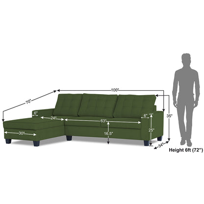 Adorn India Premium Raptor L Shape 6 Seater Sofa Set (LHS) (Green)