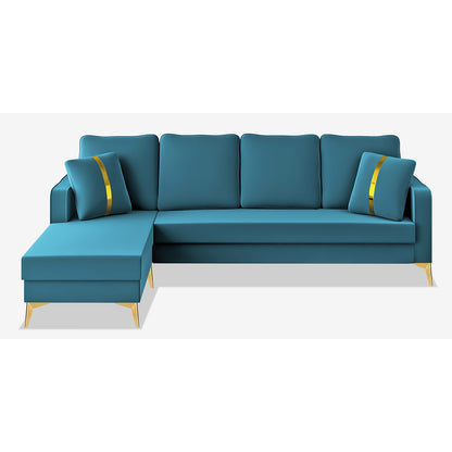 Adorn India Premium Chandler - 3 Years Warranty - L Shape 5 Seater Sofa Set -LHS-Velvet Suede Fabric - Aqua Blue