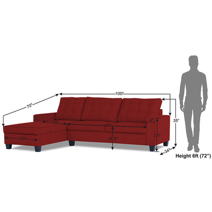 Adorn India Premium Raptor L Shape 6 Seater Sofa Set (LHS) (Red)