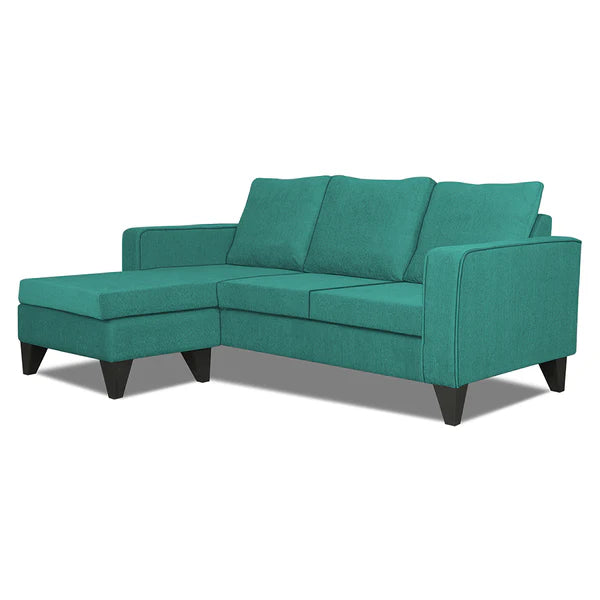 Adorn India Chandler L Shape 4 Seater Sofa Set Plain (Left Hand Side) (Aqua Blue)