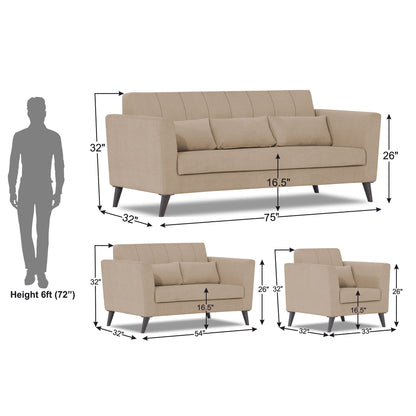Adorn India Daniel 3+2+1 6 Seater Sofa Set (Beige) (3 Year Warranty)
