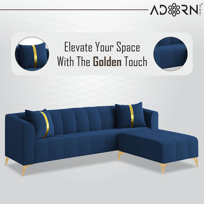 Adorn India Premium Mystic - 3 Years Warranty - L Shape 5 Seater Sofa Set Velvet Suede Fabric - Blue