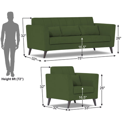 Adorn India Daniel 3+1+1 5 Seater Sofa Set (Green)