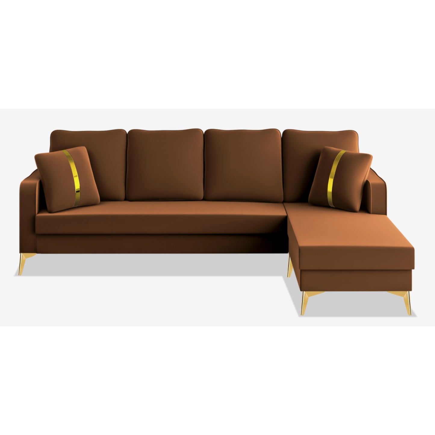 Adorn India Premium Chandler - 3 Years Warranty - L Shape 5 Seater Sofa Set -RHS- Velvet Suede Fabric - Brown