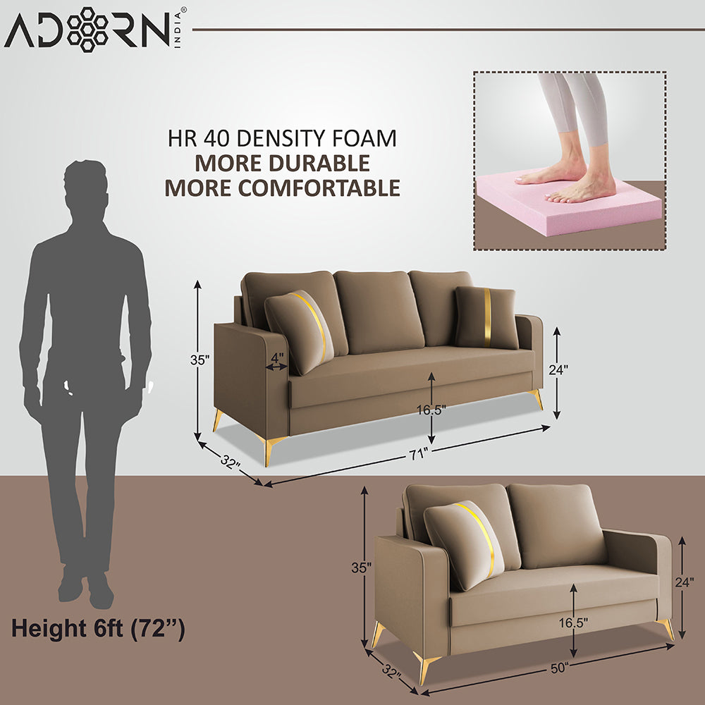 Adorn India Premium Chandler - 3 Years Warranty - 3+2 Sofa Set Velvet Suede Fabric - Beige