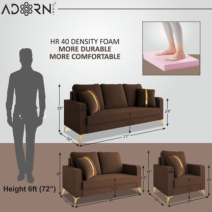 Adorn India Premium Chandler - 3 Years Warranty - 3+2+1 Sofa Set Velvet Suede Fabric - Brown