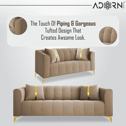 Adorn India Premium Mystic - 3 Years Warranty - 3+2+1 Sofa Set Velvet Suede Fabric - Beige