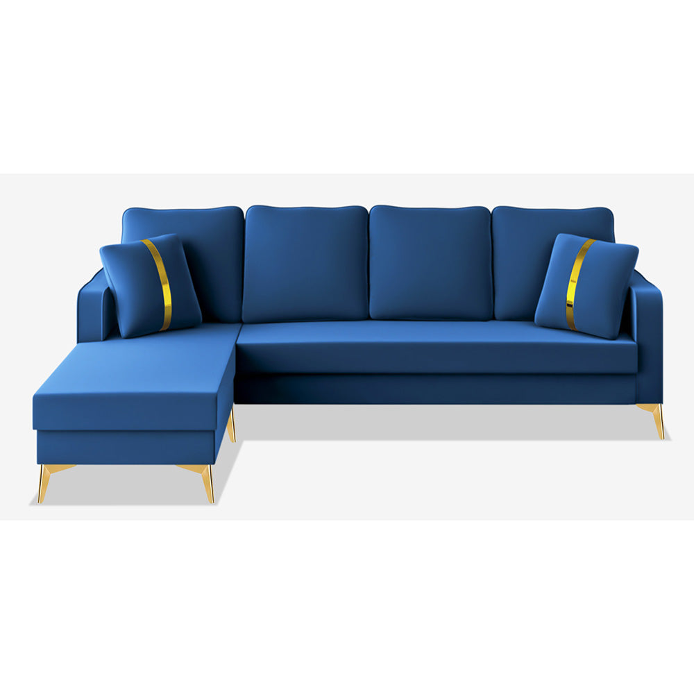 Adorn India Premium Chandler - 3 Years Warranty - L Shape 5 Seater Sofa Set -LHS- Velvet Suede Fabric - Blue