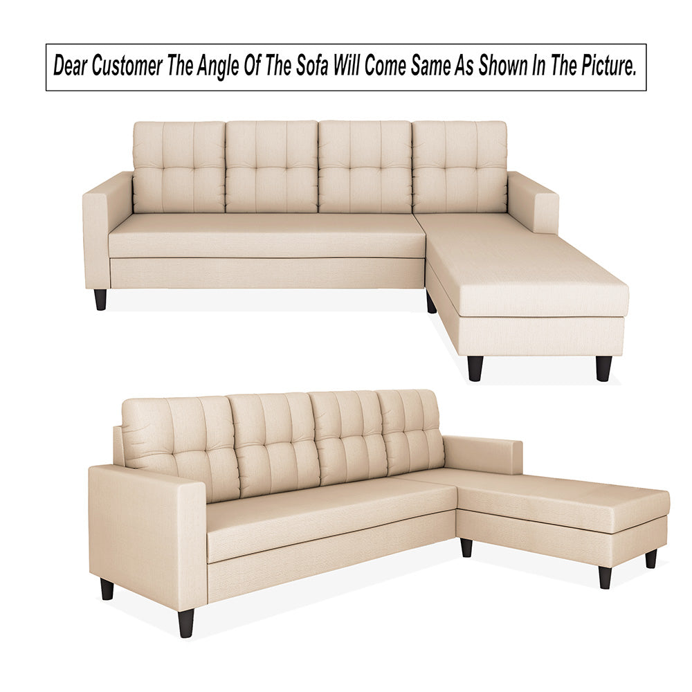 Adorn India Darcy L Shape 8 Seater Sofa Set with Center Table and 2 Ottoman Puffy (RHS) (Beige)