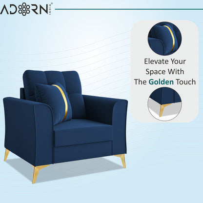 Adorn India Premium Maddox Tufted - 3 Years Warranty - 1 Seater Sofa Velvet Suede Fabric - Blue