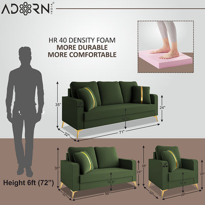 Adorn India Premium Chandler - 3 Years Warranty - 3+2+1 Sofa Set Velvet Suede Fabric - Green