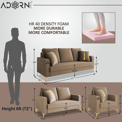 Adorn India Premium Chandler - 3 Years Warranty - 3+2+1 Sofa Set Velvet Suede Fabric - Beige