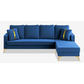 Adorn India Premium Chandler - 3 Years Warranty - L Shape 5 Seater Sofa Set -RHS- Velvet Suede Fabric - Blue