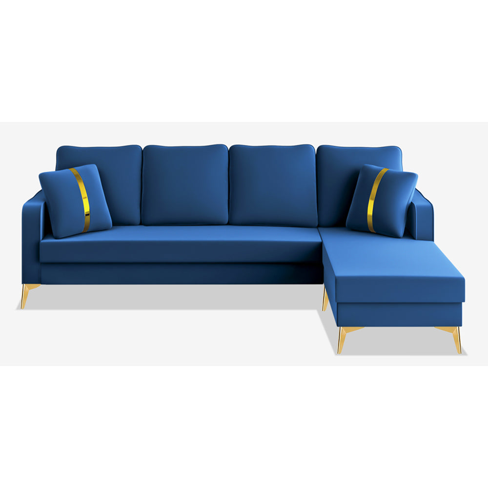 Adorn India Premium Chandler - 3 Years Warranty - L Shape 5 Seater Sofa Set -RHS- Velvet Suede Fabric - Blue