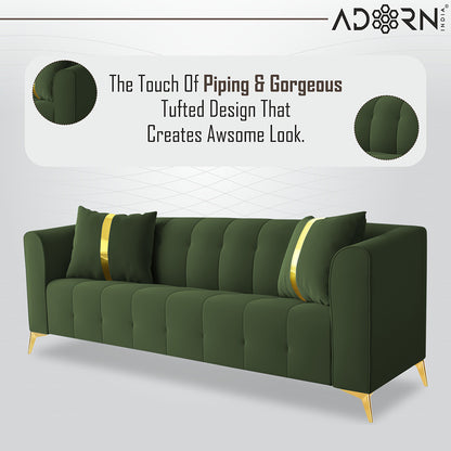 Adorn India Premium Mystic - 3 Years Warranty - 3+1+1 Sofa Set Velvet Suede Fabric - Green