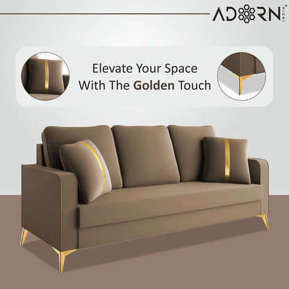 Adorn India Premium Chandler - 3 Years Warranty - 3+2 Sofa Set Velvet Suede Fabric - Beige