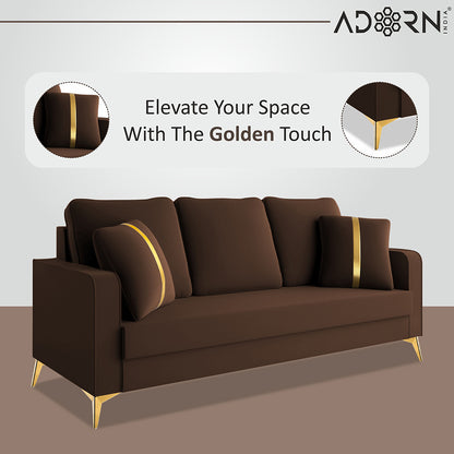 Adorn India Premium Chandler - 3 Years Warranty - 3+2+1 Sofa Set Velvet Suede Fabric - Brown