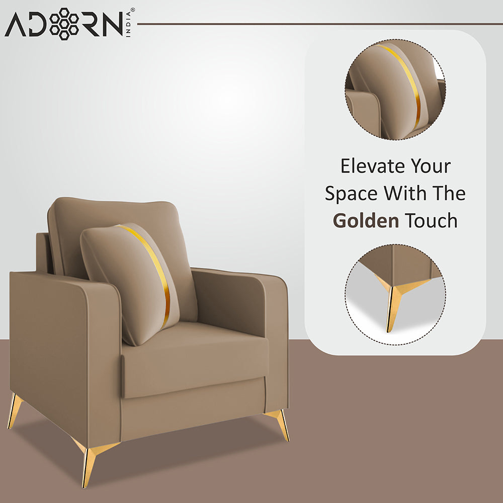 Adorn India Premium Chandler - 3 Years Warranty - 1 Seater Sofa Velvet Suede Fabric - Beige