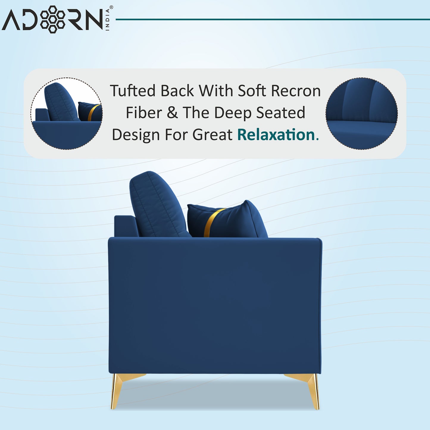 Adorn India Premium Maddox Tufted - 3 Years Warranty - 2 Seater Sofa Velvet Suede Fabric - Blue