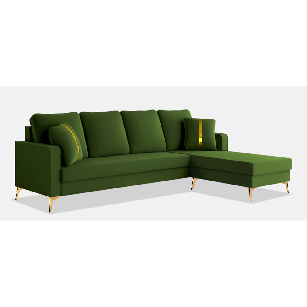 Adorn India Premium Chandler - 3 Years Warranty - L Shape 5 Seater Sofa Set -RHS- Velvet Suede Fabric - Green