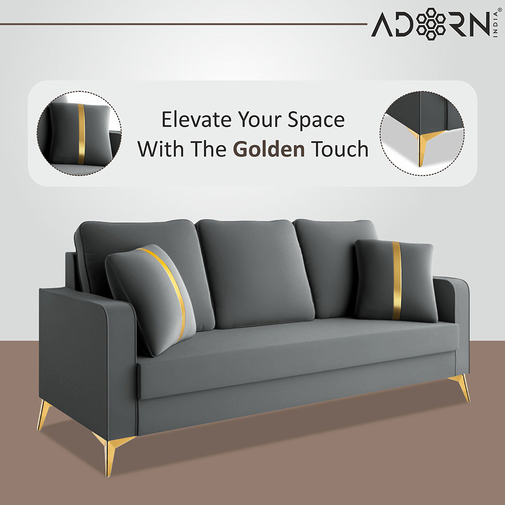 Adorn India Premium Chandler - 3 Years Warranty - 3+2+1 Sofa Set Velvet Suede Fabric - Grey