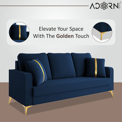 Adorn India Premium Chandler - 3 Years Warranty - 3+1+1 Sofa Set Velvet Suede Fabric - Blue