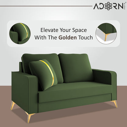 Adorn India Premium Chandler - 3 Years Warranty - 2 Seater Sofa Velvet Suede Fabric - Green