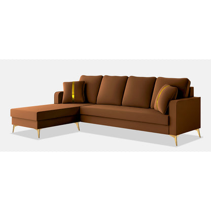 Adorn India Premium Chandler - 3 Years Warranty - L Shape 5 Seater Sofa Set -LHS- Velvet Suede Fabric - Brown