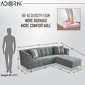 Adorn India Premium Mystic - 3 Years Warranty - L Shape 4 Seater Sofa Set Velvet Suede Fabric - Grey