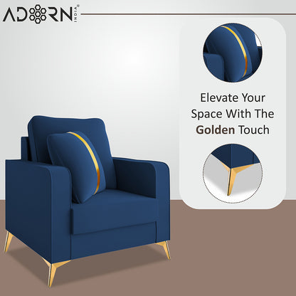 Adorn India Premium Chandler - 3 Years Warranty - 1 Seater Sofa Velvet Suede Fabric - Blue