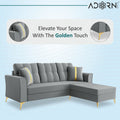 Adorn India Premium Maddox Tufted - 3 Years Warranty - L Shape 4 Seater Sofa Set Velvet Suede Fabric - Grey
