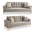 Adorn India Maddox Tufted 3+2 5 Seater Sofa Set (Beige) (3 Year Warranty)
