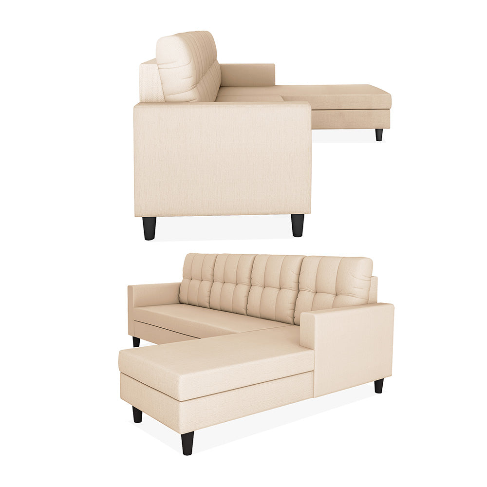 Adorn India Darcy L Shape 8 Seater Sofa Set with Center Table and 2 Ottoman Puffy (RHS) (Beige)