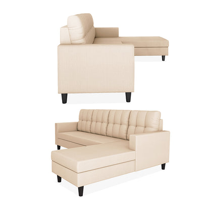 Adorn India Darcy L Shape 8 Seater Sofa Set with Center Table and 2 Ottoman Puffy (RHS) (Beige)