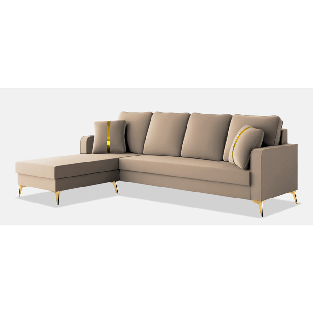 Adorn India Premium Chandler - 3 Years Warranty - L Shape 5 Seater Sofa Set -LHS- Velvet Suede Fabric - Beige