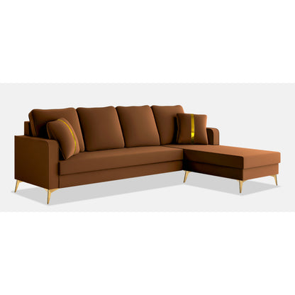 Adorn India Premium Chandler - 3 Years Warranty - L Shape 5 Seater Sofa Set -RHS- Velvet Suede Fabric - Brown