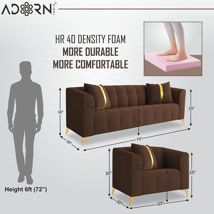 Adorn India Premium Mystic - 3 Years Warranty - 3+1+1 Sofa Set Velvet Suede Fabric - Brown