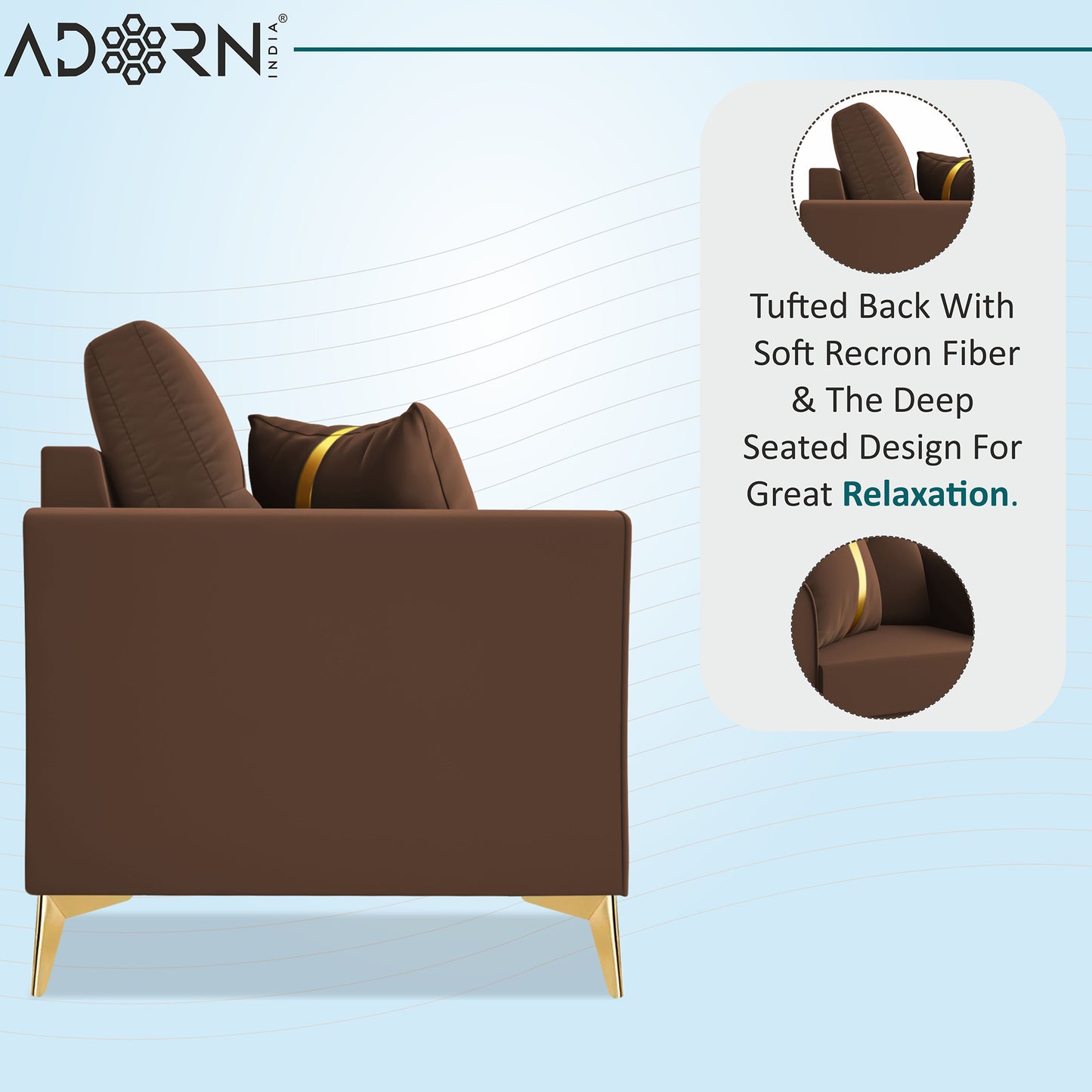 Adorn India Premium Maddox Tufted - 3 Years Warranty - 1 Seater Sofa Velvet Suede Fabric - Brown