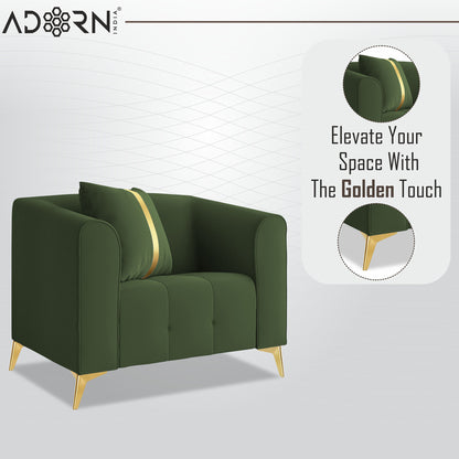 Adorn India Premium Mystic - 3 Years Warranty - 1 Seater Sofa Velvet Suede Fabric - Green