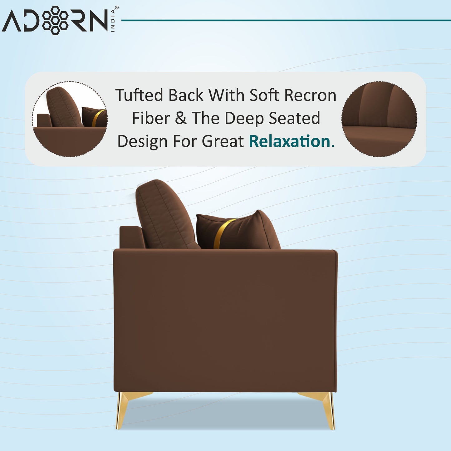 Adorn India Premium Maddox Tufted - 3 Years Warranty - 2 Seater Sofa Velvet Suede Fabric - Brown