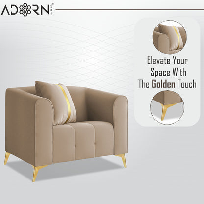 Adorn India Premium Mystic - 3 Years Warranty - 1 Seater Sofa Velvet Suede Fabric - Beige