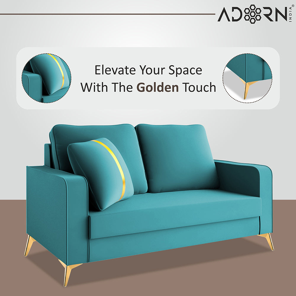 Adorn India Premium Chandler - 3 Years Warranty - 2 Seater Sofa Velvet Suede Fabric - Aqua Blue