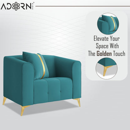 Adorn India Premium Mystic - 3 Years Warranty - 1 Seater Sofa Velvet Suede Fabric - Aqua Blue