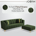 Adorn India Premium Mystic - 3 Years Warranty - L Shape 4 Seater Sofa Set Velvet Suede Fabric - Green