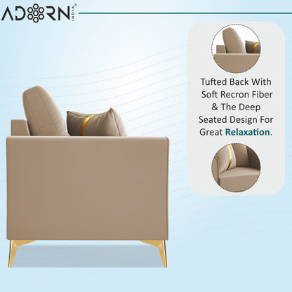 Adorn India Premium Maddox Tufted - 3 Years Warranty - 1 Seater Sofa Velvet Suede Fabric - Beige