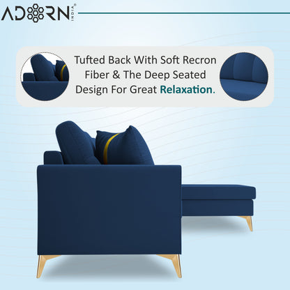 Adorn India Premium Maddox Tufted- 3 Years Warranty - L Shape 5 Seater Sofa Set -RHS-Velvet Suede Fabric -Blue